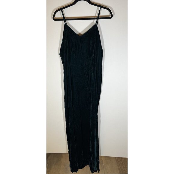 Vintage 90s strappy forest fairy grunge green velvet maxi dress XL whimsigoth - Picture 1 of 16